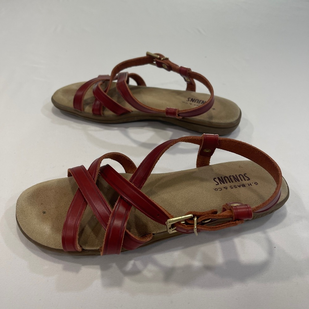 G.H. Bass Sunjuns Margie Womens 6.5M Red Leather Fisherman Sandals Classic Boho